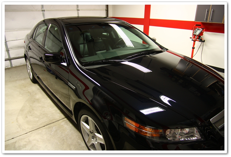 Blackfire Wet Diamond paint sealant on an Acura TL in Nighthawk Black Pearl after an Esoteric Auto Detail