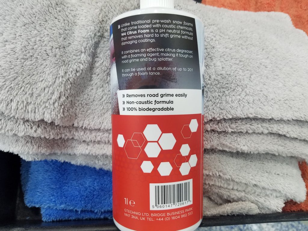 Side label on Gtechniq W4 Citrus Foam