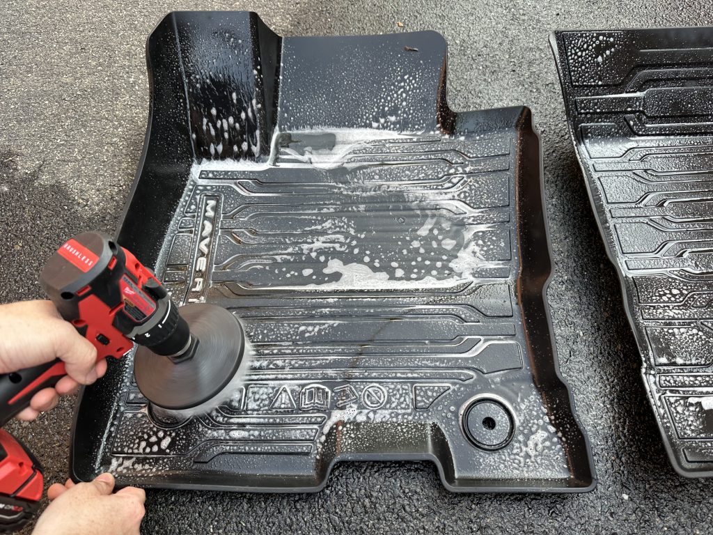 Cleaning Mats with Drill Brush