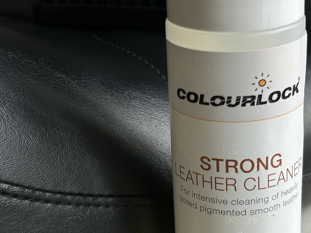 High mileage sweaty leather + colourlock strong cleaner + drillbrush + time  = : r/AutoDetailing