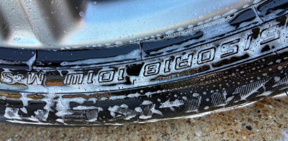 White foam during the Tuf Shine Tire Cleaning process
