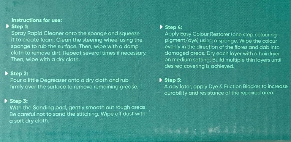 Geist Steering Wheel Restoration Kit Instructions on Box