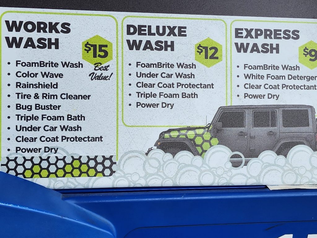 tunnel wash menu