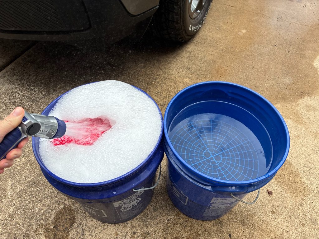 Topping off Wash Bucket with Water