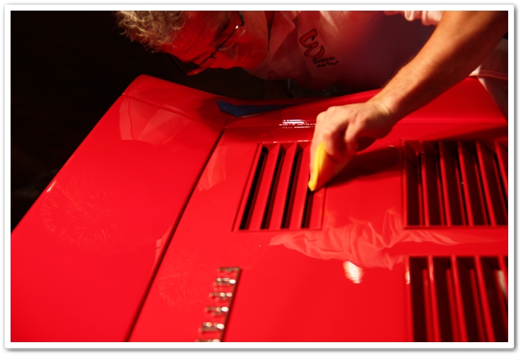 Cleaning the louvers on a 1985 Ferrari 288 GTO 