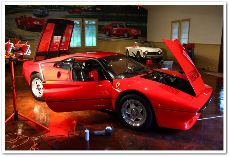 1985 Ferrari 288 GTO opened up to remove polishing dust.