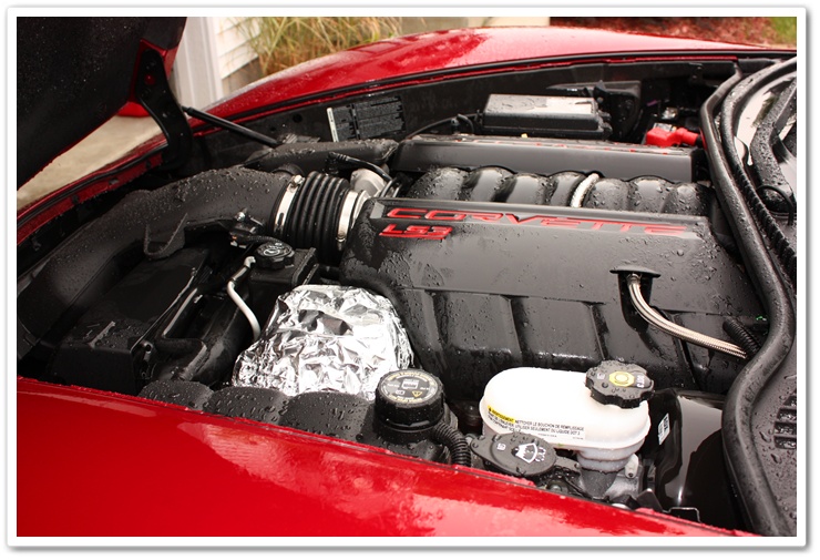 2008 Chevy Corvette engine bay degreasing in P21S Total Auto Wash