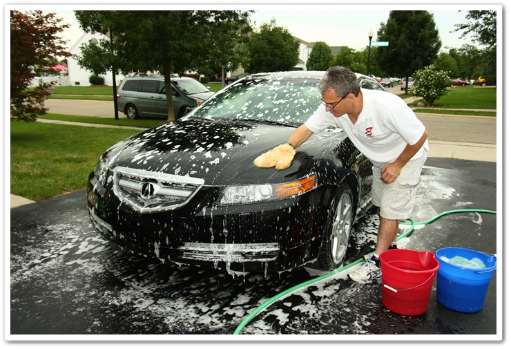 Washing an Acura TL with a sheepskin wash mitt and Chemical Guys Citrus Wash and Clear