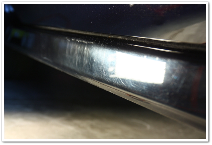 Rocker panels on a neglected NBP 2007 Acura TL prior to polishing