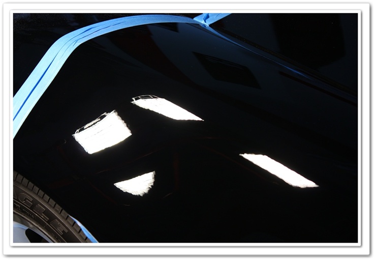 2008 black Chevy Z06 Corvette fender polished with Menzerna PO106FA Super Finish