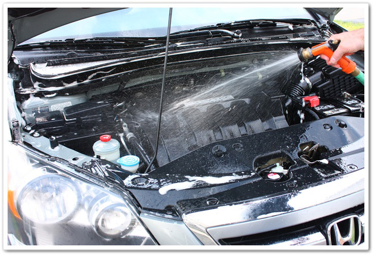 Rinsing degreaser off of your engine bay