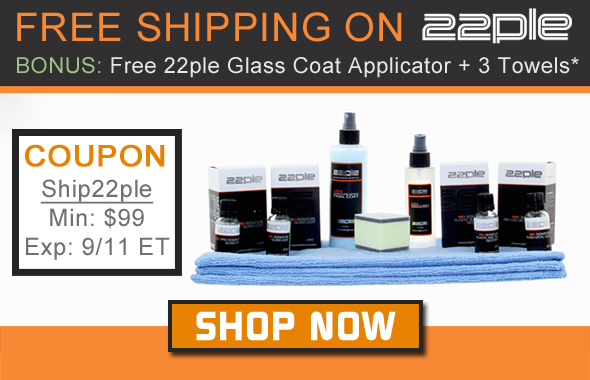 Free Shipping On 22ple + Bonus 22ple Glass Coat Applicator & 3 Blue All Purpose Microfiber Towels