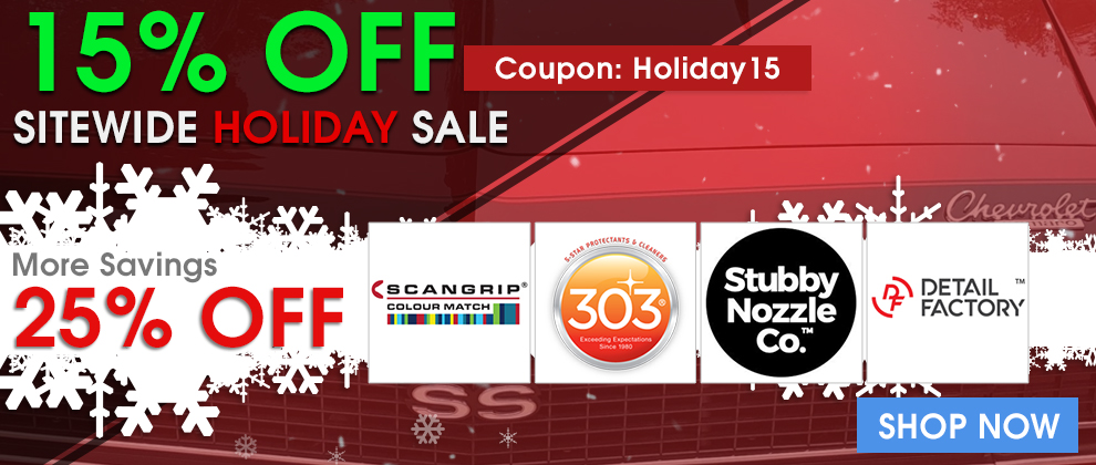 15% Off Sitewide Holiday Sale Coupon Holiday15 - More Savings: 25% Off Scangrip, 303, Stubby Nozzle, and Detail Factory - Shop Now