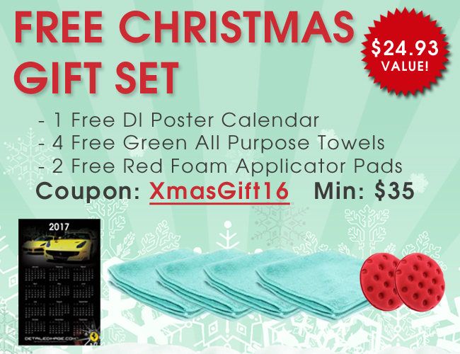 Free Christmas Gift Set - 1 Free DI Poster Calendar - 4 Free Green All Purpose Towels - 2 Red Foam Applicator Pads - Coupon: XmasGift16 - Min: $35 - $24.93 Value!