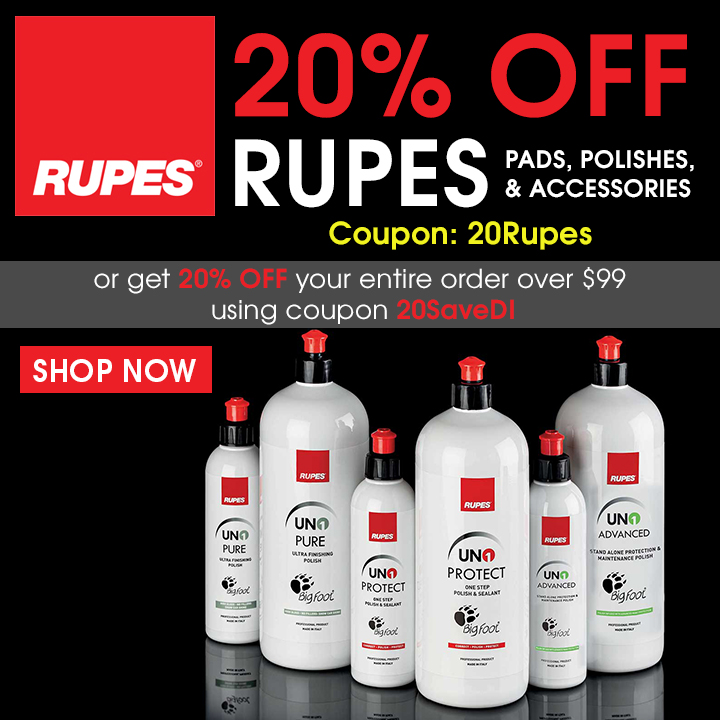 20% Off Rupes Pads, Polishes, and Accessories Coupon 20Rupes or get 20% Off your entire order over $99 using coupon code 20SaveDI - Shop Now