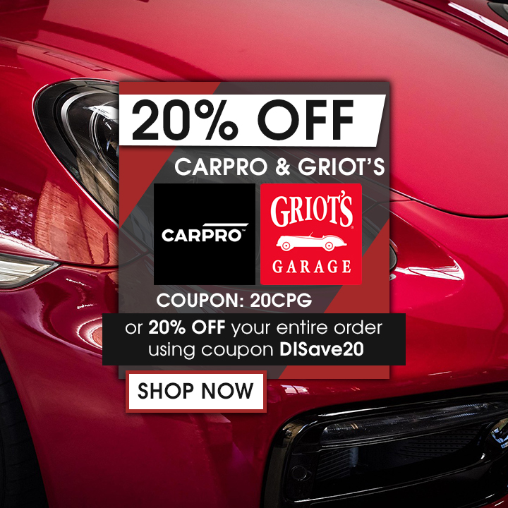 20% Off CarPro and Griot's Garage Coupon 20CPG or 20% Off Your Entire Order Over $99 Using Coupon Code DISave20 - Shop Now