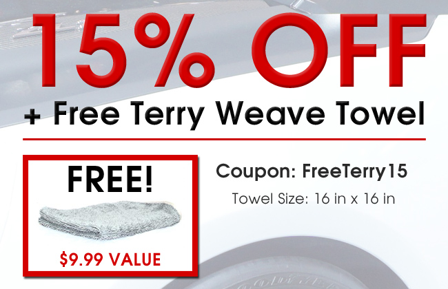 15% Off + Free Terry Weave Towel- Coupon: FreeTerry15 - $9.99 Value - Towel Size: 16 in x 16 in - see offer details