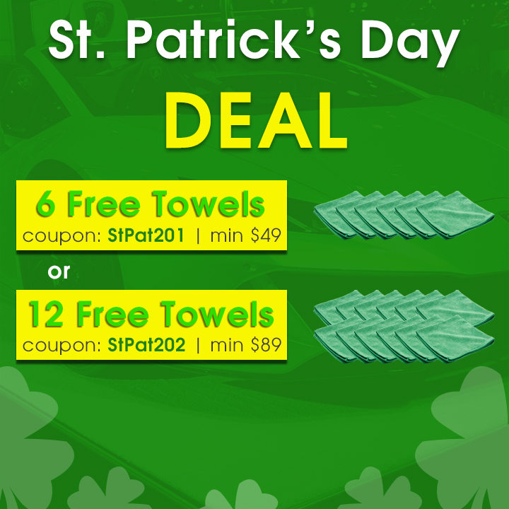 St. Patrick's Day Deal - 6 Free Towels Coupon StPat201 Min $49 - 12 Free Towels Coupon StPat202 Min $89
