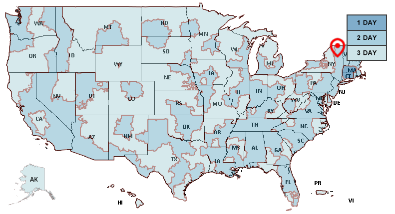 Detailed Image USPS Priority Shipping Map