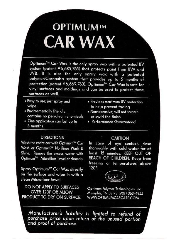 Optimum Car Wax Spray  Quick Detail Finishing Spray Wax