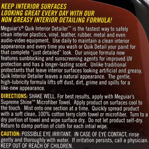  Meguiar's Quik Interior Detailer - This Non-Greasy Formula  Cleans and Protects All Interior Surfaces - Easy Cleaning and Interior  Detailer - 16 Oz : Everything Else