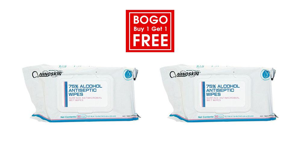 NanoSkin Buy 1 Get 1 Free 75% Alcohol Antiseptic Wipes 60 pack